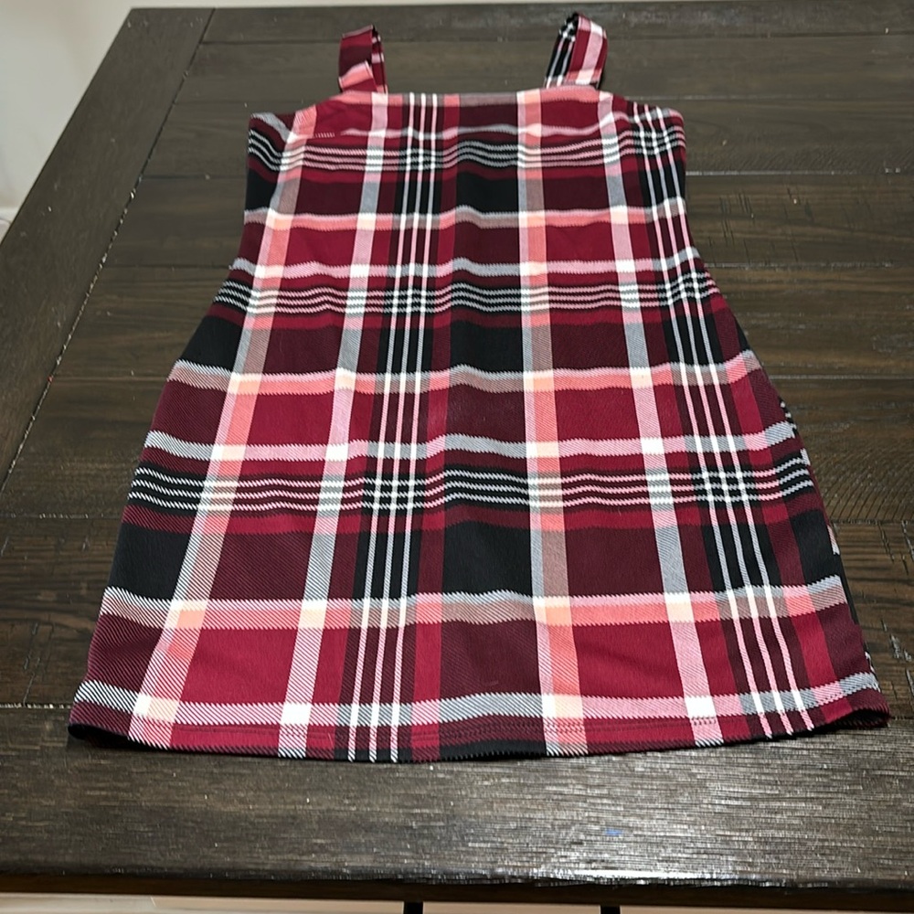 Plaid dress, burgundy black and white